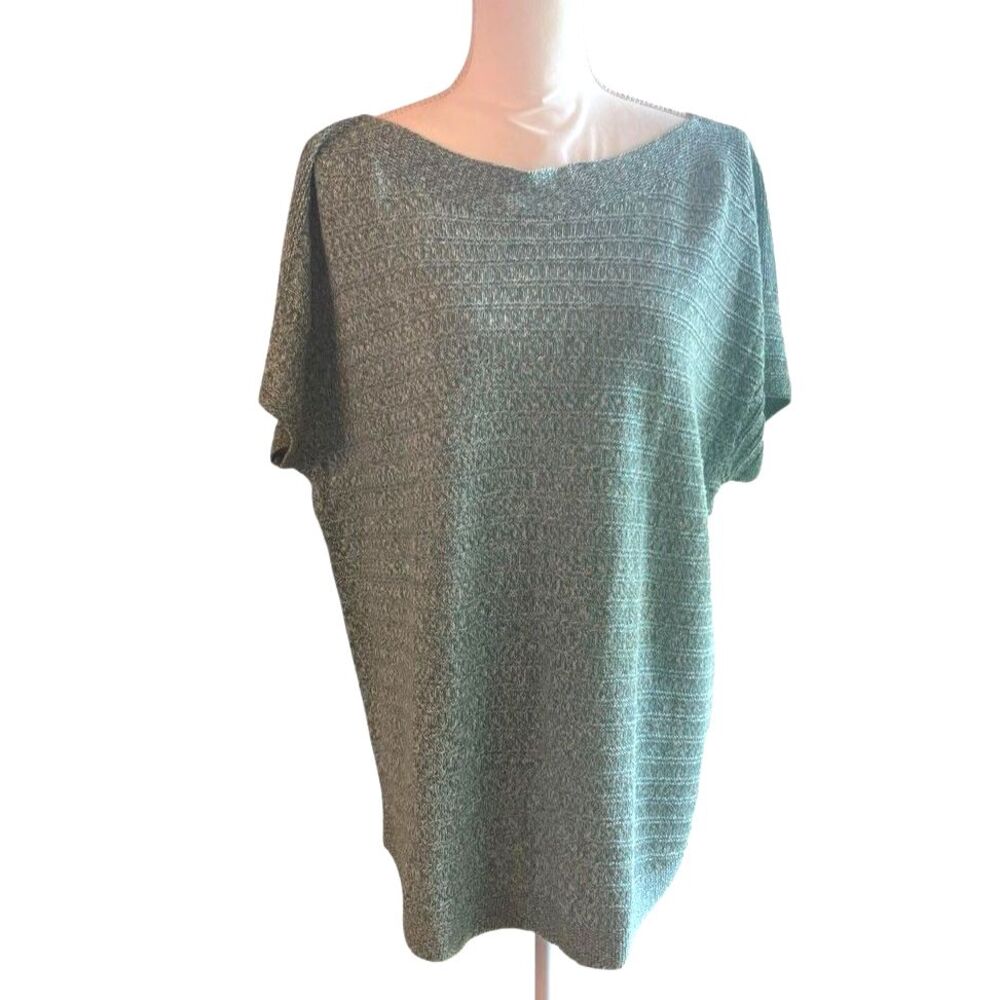 Talbots XL 100% Linen Green Knit Tunic Coastal Spring Top Short Sleeve Sweater
